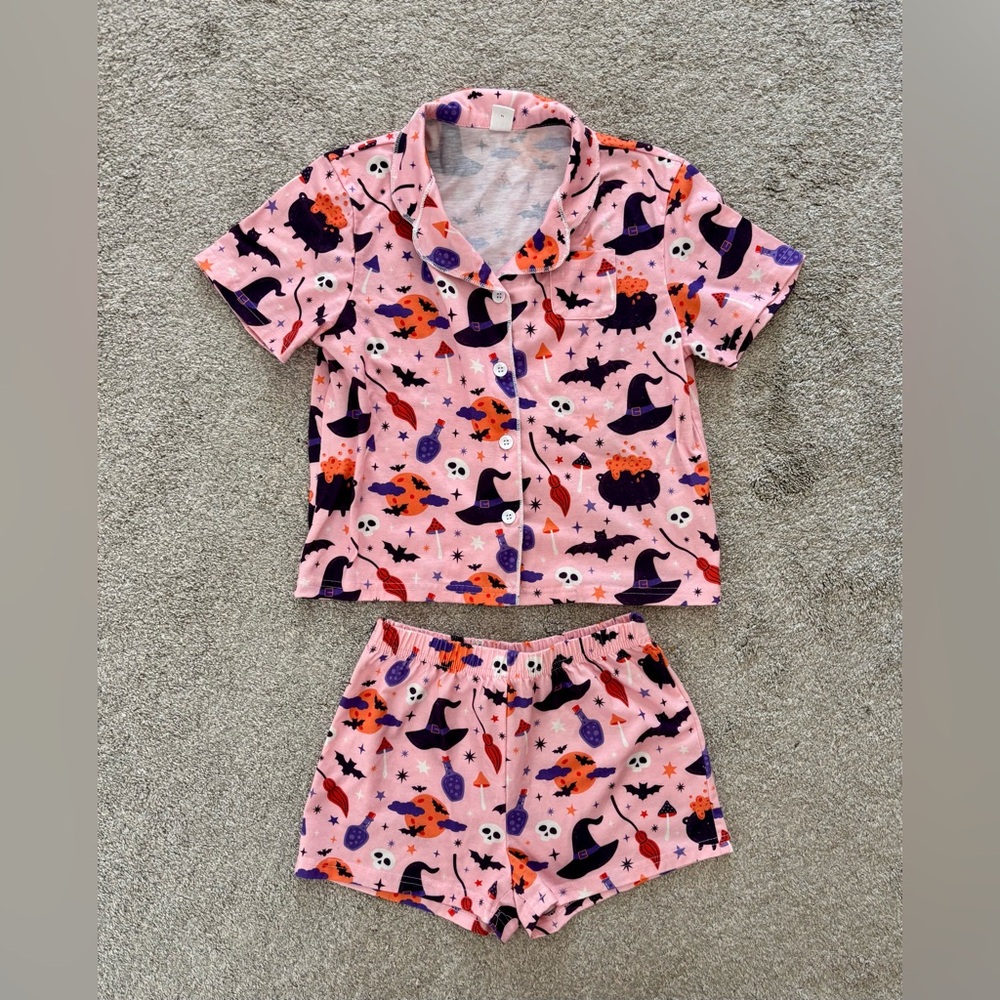 Girls 6Y SHEIN Pink and Purple Halloween Kids Pajama Set